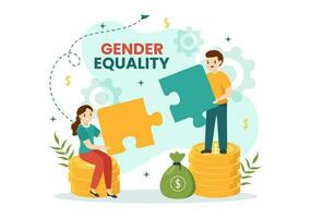 Gender Equality Vector Illustration with Men and Women Character on the Scales Showing Equal Balance and Same Opportunities in Hand Drawn Templates