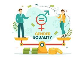 Gender Equality Vector Illustration with Men and Women Character on the Scales Showing Equal Balance and Same Opportunities in Hand Drawn Templates