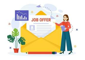 Job Offer Vector Illustration with Businessman Recruitment Search, Start Career and Vacancy at a Company in Flat Cartoon Hand Drawn Templates