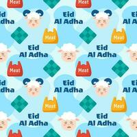 Happy Eid Al Adha Mubarak Seamless Pattern of Muslims Celebration with Sacrificial Animals in Template Hand Drawn Cartoon Flat Illustration vector