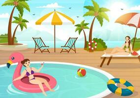 nadando piscina vector ilustración con verano vacaciones paisaje concepto y nadar verano actividad en plano dibujos animados mano dibujado antecedentes plantillas