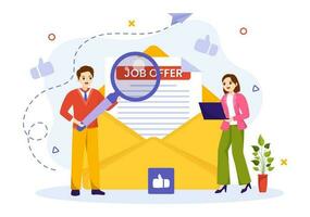 Job Offer Vector Illustration with Businessman Recruitment Search, Start Career and Vacancy at a Company in Flat Cartoon Hand Drawn Templates