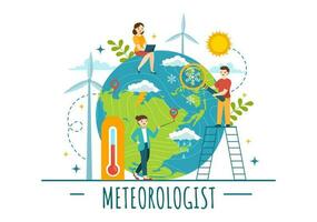 meteorólogo vector ilustración con clima pronóstico y atmosférico precipitación mapa en plano dibujos animados mano dibujado aterrizaje página plantillas