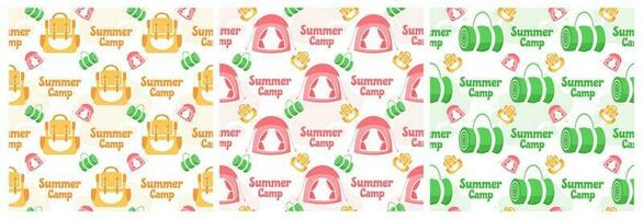 Set of Summer Camp Seamless Pattern Design of Camping and Traveling in Template Hand Drawn Cartoon Flat Illustration vector