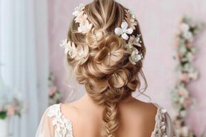 stock photo of wedding hairstyles for long hair look from back photography