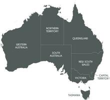 Vector map of Australia with regions or territories and administrative divisions. Editable and clearly labeled layers.