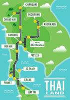 Cartoon vector map of Thailand. Travel illustration with thai main cities.