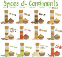 Set of 12 different culinary species and condiments in cartoon style. Set 2 of 2 vector