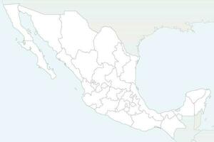 Vector blank map of Mexico with regions or states and administrative divisions, and neighbouring countries. Editable and clearly labeled layers.