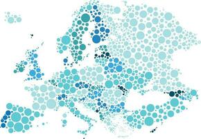 Vector illustration of political map of Europe designed with different sizes and tones of blue dots.