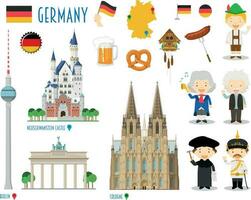 Alemania plano icono conjunto viaje y turismo concepto. vector ilustración