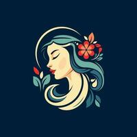 hermosa Arte Nouveau dama con bonito pelo y flor ilustración vector