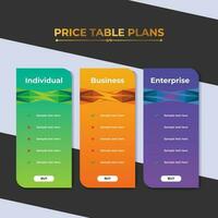 Colorful price table interface template for website or app development vector