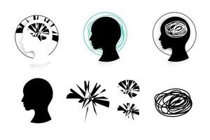 Mental Health Icons. Shattered Mind and confused lines, isolated on white background. Vector Illustration. EPS 10.