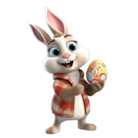 ai generato un' carino coniglio Tenere un Pasqua uovo 3d cartone animato personaggio png