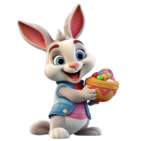 ai generato un' carino coniglio Tenere un Pasqua uovo 3d cartone animato personaggio png