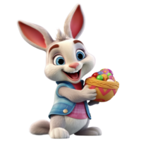 a cute rabbit holding an easter egg 3d cartoon character png