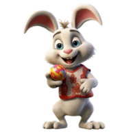 ai généré une mignonne lapin en portant un Pâques Oeuf 3d dessin animé personnage png