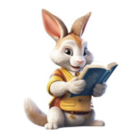 a rabbit reading a book 3d cartoon character with png