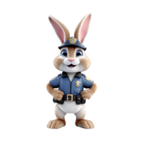 ai genererad en kanin bär polis enhetlig 3d tecknad serie karaktär png