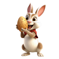 a cute rabbit holding an easter egg 3d cartoon character png