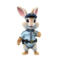 a rabbit wearing police uniform 3d cartoon character png