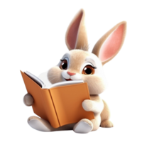 ai generado un Conejo leyendo un libro 3d dibujos animados personaje con png