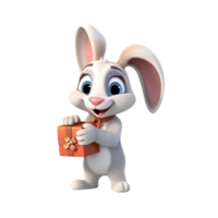 ai généré une lapin en portant une cadeau boîte 3d dessin animé personnage png