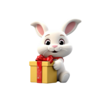 ai generado un Conejo participación un regalo caja 3d dibujos animados personaje png