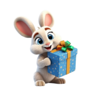 ai generiert ein Hase halten ein Geschenk Box 3d Karikatur Charakter png