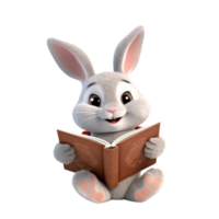 a rabbit reading a book 3d cartoon character with png