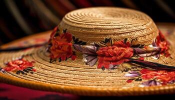 tejido Paja sombrero, vistoso tradicion y elegancia generado por ai foto