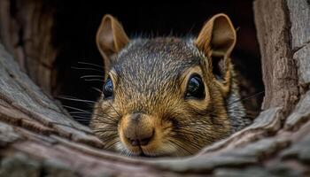 Fluffy mammal sits in green forest grass generated by AI photo