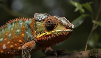 Gecko perching on branch, scales with pattern generated by AI photo