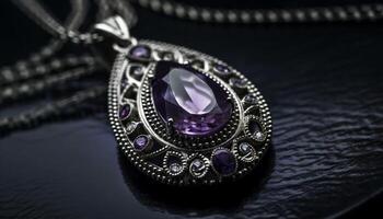 Shiny gemstone necklace reflects elegance and glamour generated by AI photo