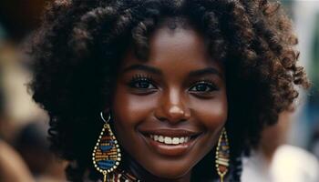 hermosa mujer sonriente con confianza y alegría generado por ai foto