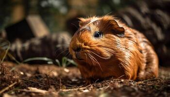 Fluffy guinea pig sitting on green grass generated by AI photo