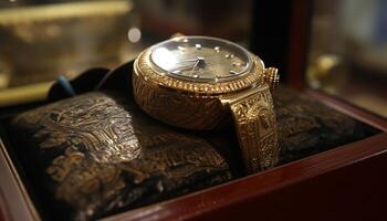 Antique gold watch, symbol of wealth and success generated by AI photo