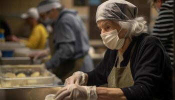 Craftspersons and seniors making healthy food together generated by AI photo