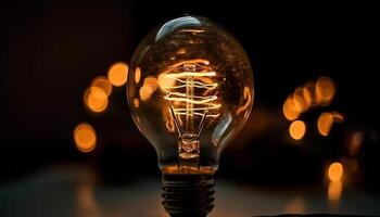 Bright ideas ignited in glowing light bulb generated by AI photo