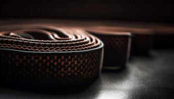 Elegant leather belts stacked in modern studio generated by AI photo