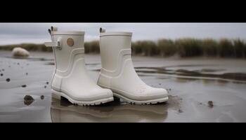 Rubber boots protect in wet outdoor conditions generated by AI photo