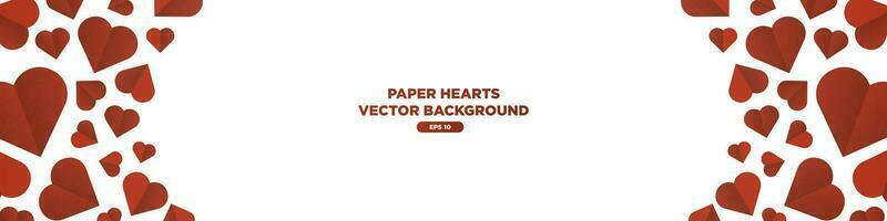 Long Red Paper hearts background with white background for copy space and images. Paper Heart Panorama Frame Template. Vector Illustration. EPS 10