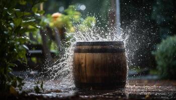 Fresco gotas de lluvia en verde hojas generado por ai foto