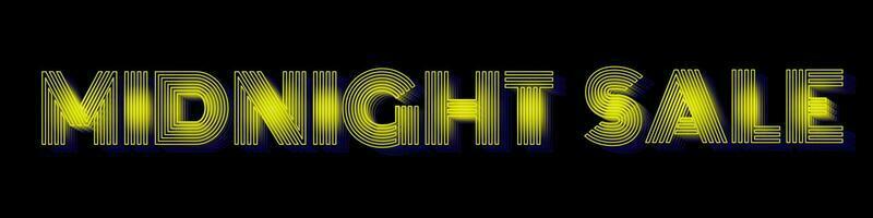 Midnight Sale Neon Vintage Lettering Yellow glow, individual letters isolated on dark background. Fluorescent Midnight Sale Typographic artwork. Editable Vector Illustration.