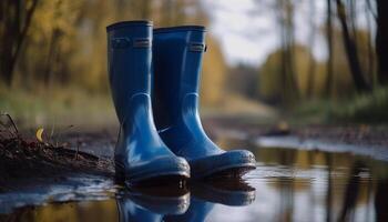 Rubber boots protect feet in wet weather generated by AI photo