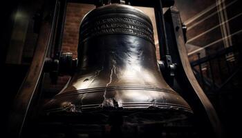 Ancient metal bell reflects history and spirituality generated by AI photo