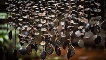 Antique necklace shapes hanging plants in focus generated by AI photo