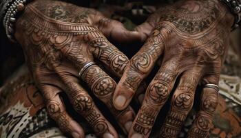 Ornate Henna Tattoo highlights Cultural Elegance and Creativity generated by AI photo