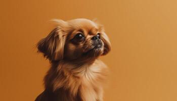 Fluffy purebred Pomeranian puppy, playful and pampered generated by AI photo